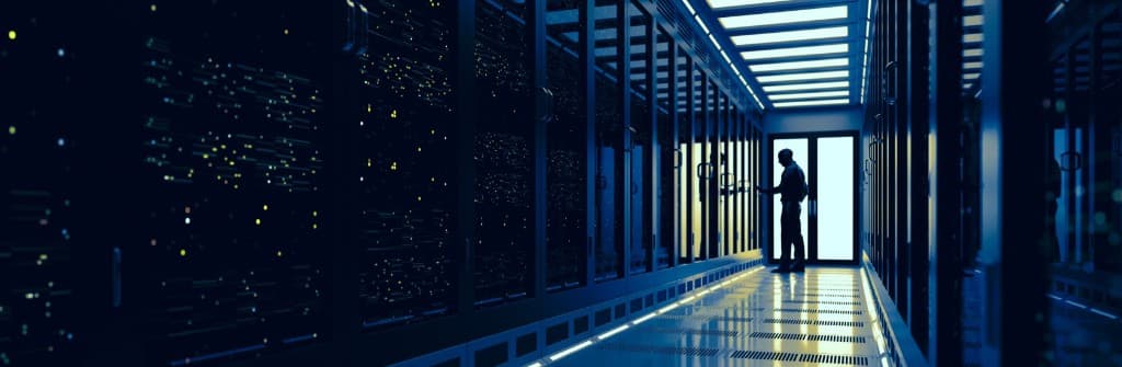 Server aisle in a modern data center